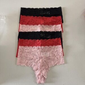 Quince Stretch Lace Thong Underwear 6 Pack Womens S Black Red Pink NWOT